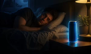 Een slapeloze nacht door een energiedrank te laat op de avond.
